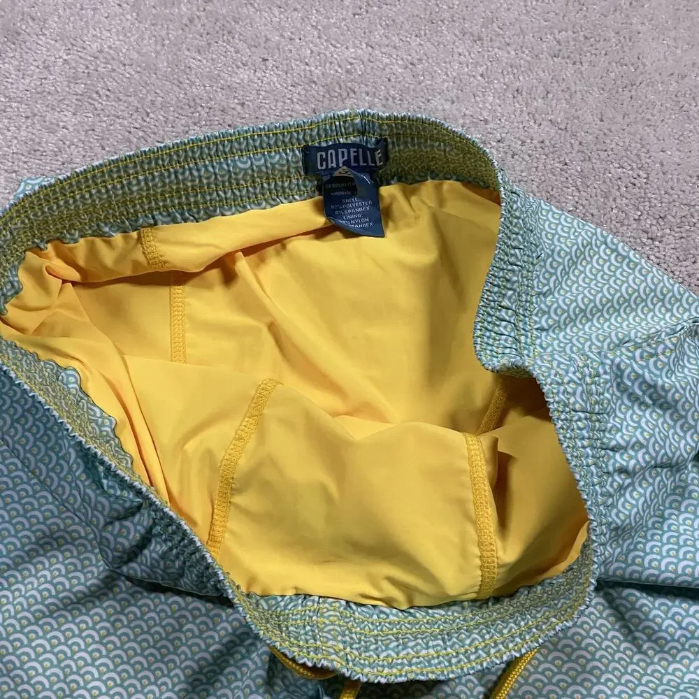 Capelle Swim Shorts Mens 3XL Blue Green Pattern Drawstring Trunks Board Short